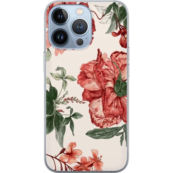 Kompatibelt Mobildeksel til Apple iPhone 13 Pro Røde blomster, botanisk motiv med grønne blader, elegant stil for deg som liker naturens farger