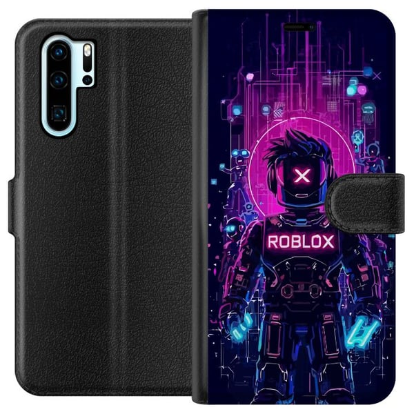 Kompatibel Tegnebogsetui til Huawei P30 Pro Roblox Cyber Core Kraftfuldt digitalt Roblox-design med lilla lys og futuristisk baggrund