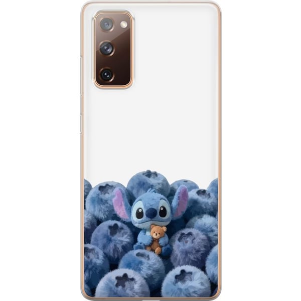 Kompatibel Mobilcover til Samsung Galaxy S20 FE Sød blå figur blandt blåbær med en bamse i en blød og legesyg illustration til børneværelset