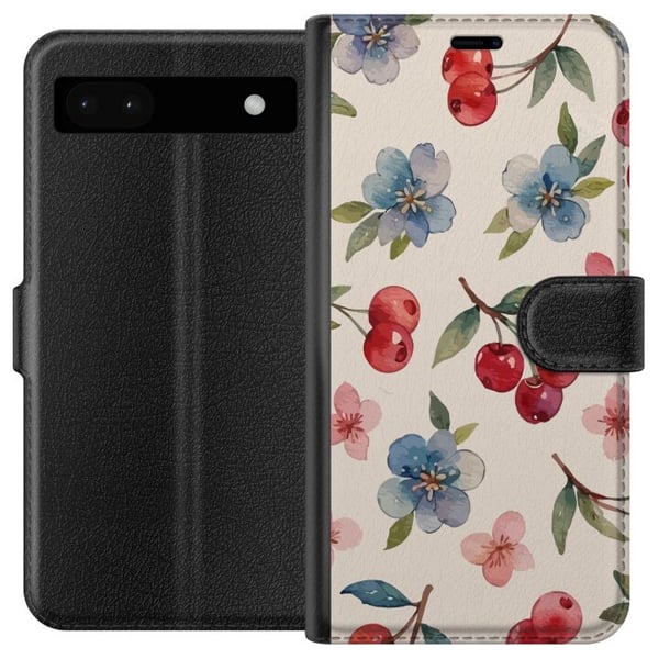 Yhteensopiva Lompakkokotelo Google Pixel 6a Marjat & Kukat - kuvio, jossa on sinisiä kukkia ja metsänmarjoja