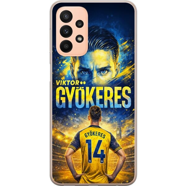 Kompatibelt Mobildeksel til Samsung Galaxy A23 Fotballplakat av Viktor Gyökeres i gulblå fargeskala med dramatisk stadionbakgrunn, sportsillustrasjon