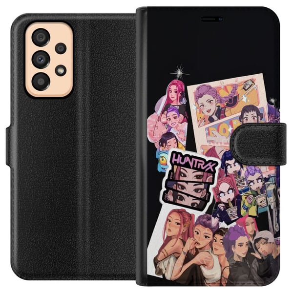 Yhteensopiva Lompakkokotelo Samsung Galaxy A33 5G HuntrX Manga Squad värikäs kuvitus, jossa on KPop-henkisiä tyttöjä piirretyssä anime-tyylissä ja vo