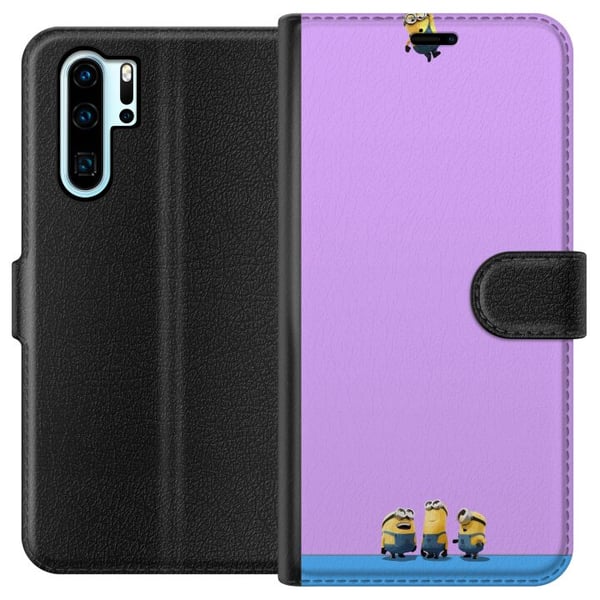 Yhteensopiva Lompakkokotelo Huawei P30 Pro Minions-kuvitus violetilla ja sinisellä taustalla, humoristinen elokuvateema hauskojen hahmojen ystäville