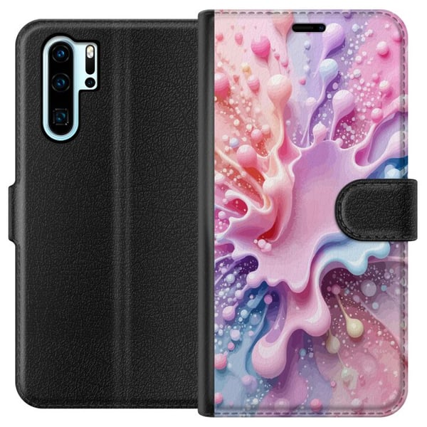 Yhteensopiva Lompakkokotelo Huawei P30 Pro Pastelliroiske-design – Abstrakti taide vaaleanpunaisessa, sinisessä ja violetissa värikuviossa