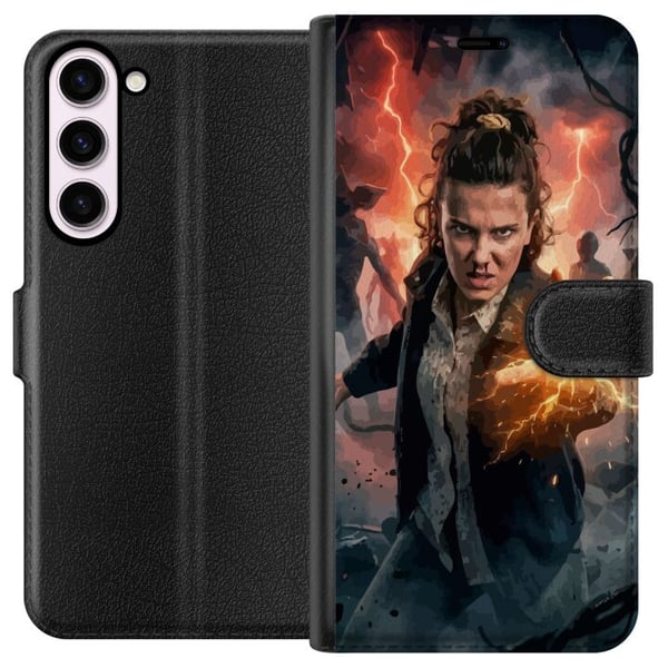Yhteensopiva Lompakkokotelo Samsung Galaxy S23+ Fantasiamuotokuva nuoresta naisesta, jolla on salamaenergiaa, tumma tausta, dramaattinen toiminnallin