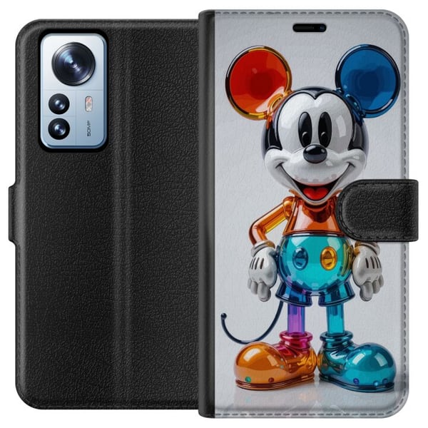 Kompatibelt Plånboksfodral till Xiaomi 12 Pro Färgglad Mickey figur futuristisk chrome glossy Disney pop art modern vibrant character motiv poster