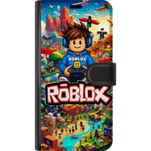 Kompatibelt Plånboksfodral till Samsung Galaxy A32 5G Roblox-universum med spelkaraktärer actionfyllda äventyr och flygande fordon