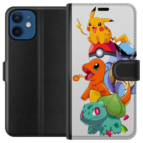 Kompatibelt Lommeboketui til Apple iPhone 12 Pokémon Pikachu Charmander Squirtle Bulbasaur – fargerik Pokémon-stabelillustrasjon med fire populære fi