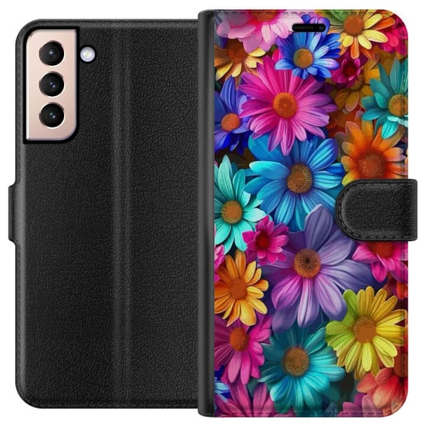 Kompatibelt Lommeboketui til Samsung Galaxy S21 Gerbera Blomster Fargerikt Dekor Blomstmotiv Populær Hjemmedekorasjon Fargerik Veggbilde Design