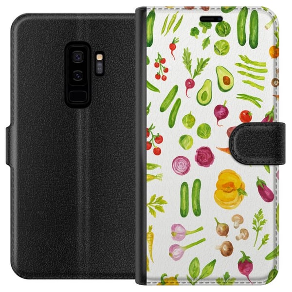 Kompatibelt Plånboksfodral till Samsung Galaxy S9+ Veggies pattern vegetables avocado tomato cucumber broccoli healthy food poster kök design retro