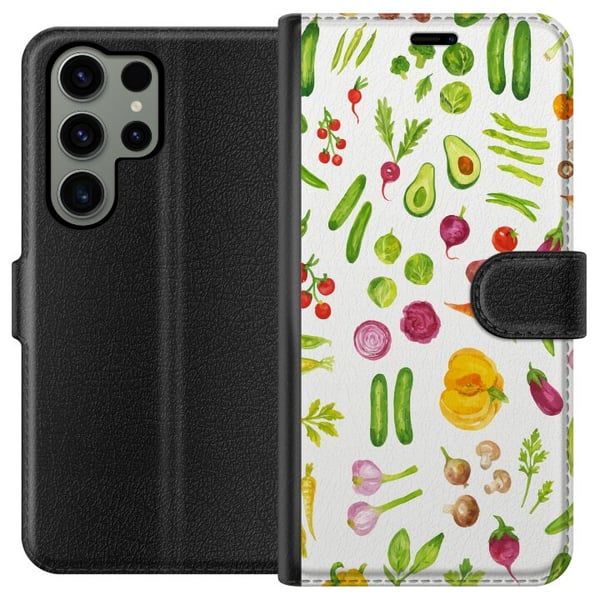 Kompatibel Tegnebogsetui til Samsung Galaxy S23 Ultra grøntsager mønster grøntsager avocado tomat agurk broccoli sund mad plakat køkken design retro