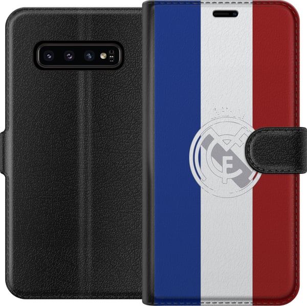 Yhteensopiva Lompakkokotelo Samsung Galaxy S10 Trikolorista inspiroitunut urheiludesign sinisenä, valkoisena ja punaisena – voimakas jalkapallohenkin