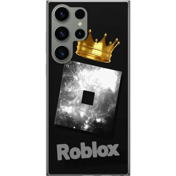 Kompatibelt Mobildeksel til Samsung Galaxy S23 Ultra Minimalistisk Roblox-symbol i svart og sølv med gyllen krone og luksuriøs gamerestetikk