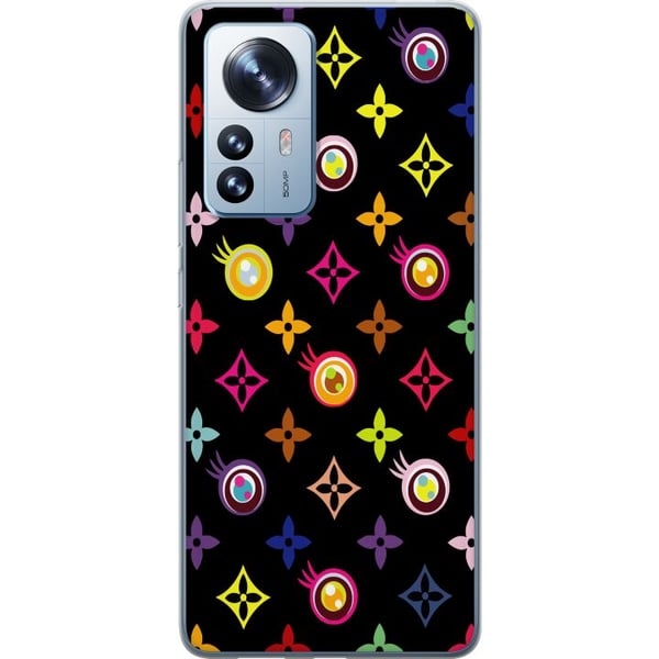 Yhteensopiva Puhelinkuori Xiaomi 12 Pro Värikäs kuvio, jossa on geometrisia symboleja ja silmiä mustalla taustalla, pop art -design