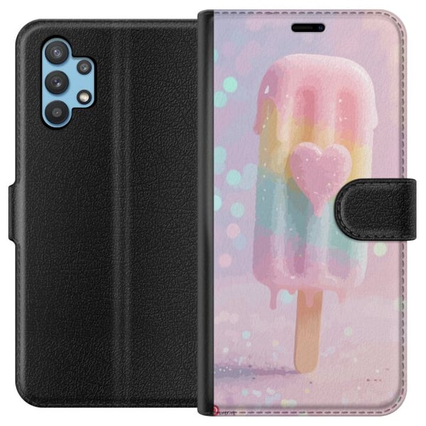 Kompatibelt Plånboksfodral till Samsung Galaxy A32 5G Pastellglass med hjärta söt design med smältande färger och glitter för sommar och candy stil Kompatibelt Plånboksfodral till Samsung Galaxy A32 5G Pastellglass med hjärta söt design med smältande färger och glitter för sommar och candy stil