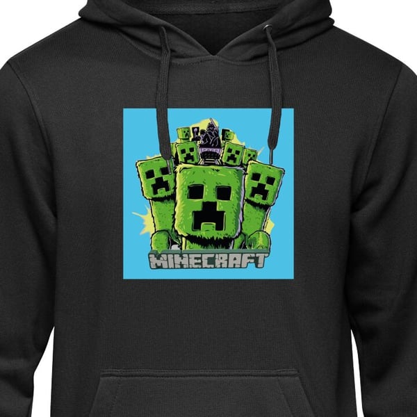 Barnehettegenser Minecraft Creeper hær i tegneseriestil - grønn Creeper illustrasjon med klassisk Minecraft-tema for fans av spillet Svart 12-13 År