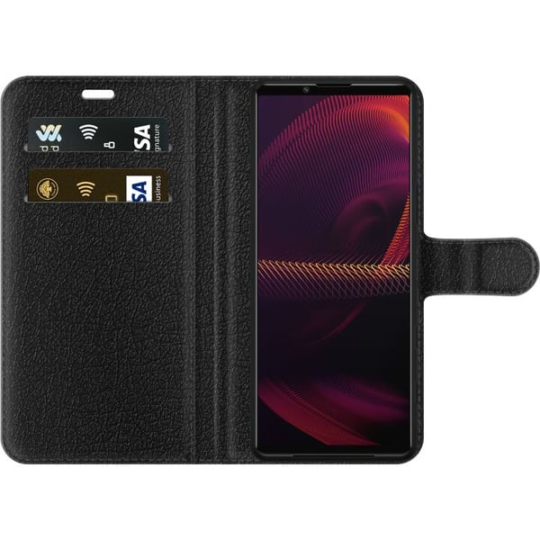 Kompatibelt Plånboksfodral till Sony Xperia 5 III Stitch under filt med telefon kvällsmys i blå toner charmig drömlik design för alla som älskar söt