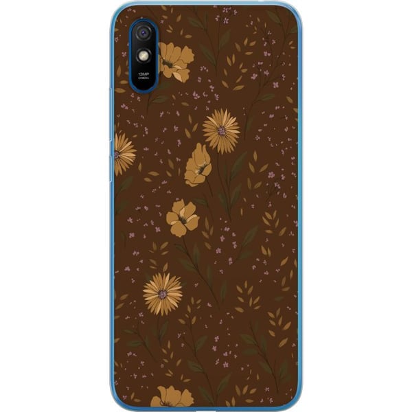 Kompatibel Mobilcover til Xiaomi Redmi 9A Retro blomstermønster brun baggrund blomster vintage 70’er-stil boheme tapetdesign tryk