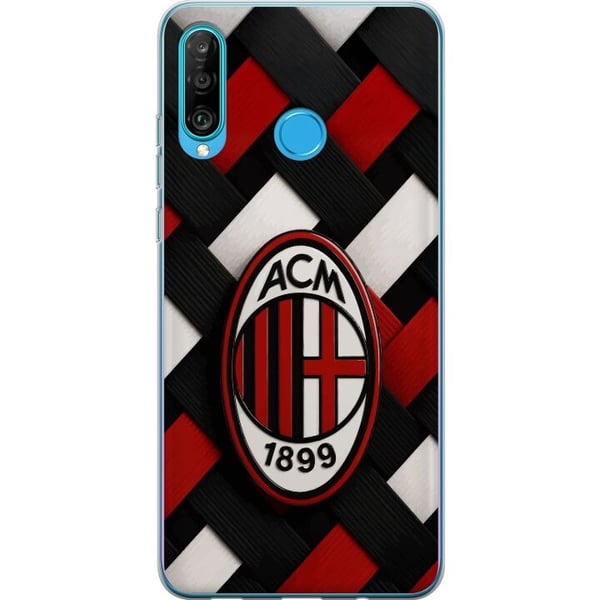 Kompatibelt Mobilskal till Huawei P30 lite AC Milan fotboll Olivier Giroud röd svart vävd klubbdesign