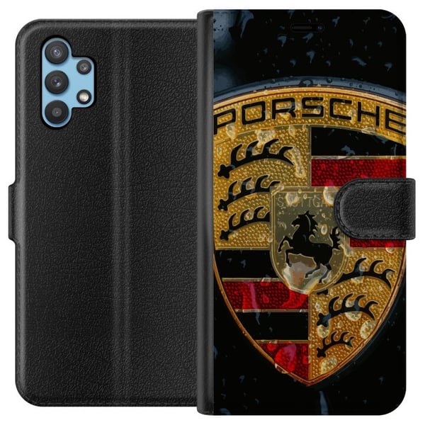 Kompatibelt Plånboksfodral till Samsung Galaxy A32 5G Porsche crest poster luxury car emblem sportbil logo Stuttgart klassisk retro design bil brand