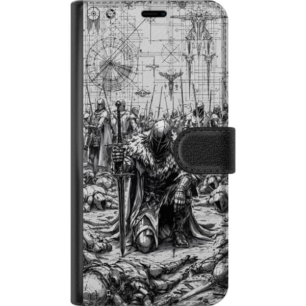 Kompatibelt Plånboksfodral till Samsung Galaxy A32 5G Medeltida riddare slagfält warrior knight armor epic battlefield svartvit fantasy krigare motiv