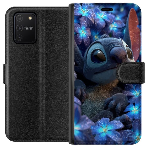 Kompatibelt Lommeboketui til Samsung Galaxy S10 Lite Stitch blant blå blomster Drømmeaktig blå design med Stitch blant blomster i nattelys og en myk Kompatibelt Lommeboketui til Samsung Galaxy S10 Lite Stitch blant blå blomster Drømmeaktig blå design med Stitch blant blomster i nattelys og en myk