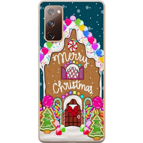 Kompatibelt Mobildeksel til Samsung Galaxy S20 FE Sjarmerende pepperkakehus med fargerike godterier, snødetaljer og teksten Merry Christmas – et kose Kompatibelt Mobildeksel til Samsung Galaxy S20 FE Sjarmerende pepperkakehus med fargerike godterier, snødetaljer og teksten Merry Christmas – et kose