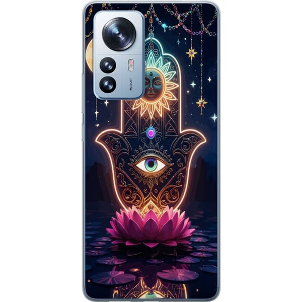 Yhteensopiva Puhelinkuori Xiaomi 12 Pro Symbolinen käsiä esittävä kuvitus, jossa on silmä, kukka ja valo