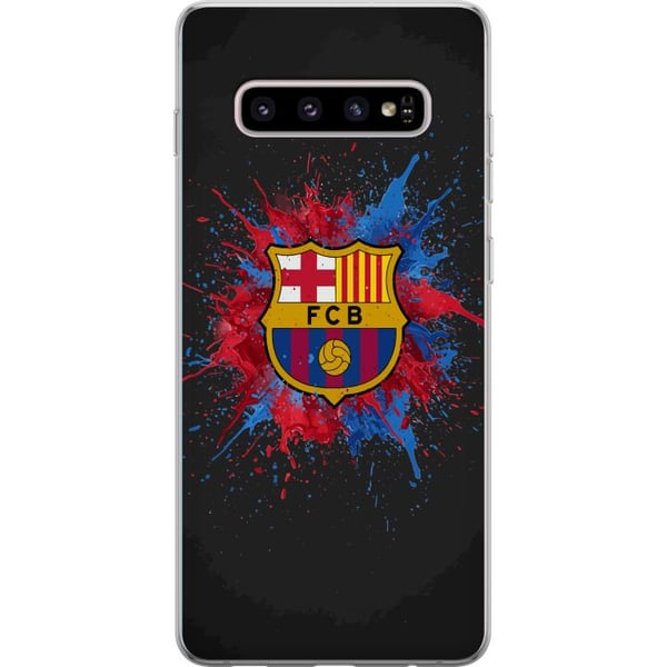 Kompatibelt Mobilskal till Samsung Galaxy S10+ Barcelona Splash Art med FC Barcelonas emblem i blått och rött perfekt för fotbollsfans