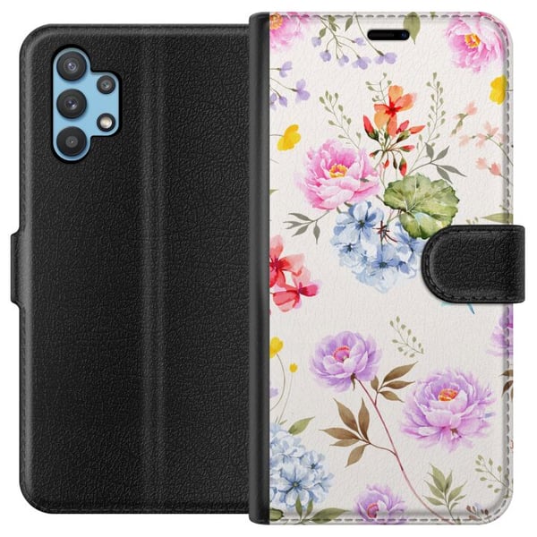 Kompatibelt Plånboksfodral till Samsung Galaxy A32 5G Blommigt mönster med handmålade blommor, fjärilar och insekter i romantisk skandinavisk stil, d Kompatibelt Plånboksfodral till Samsung Galaxy A32 5G Blommigt mönster med handmålade blommor, fjärilar och insekter i romantisk skandinavisk stil, d