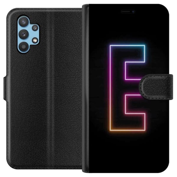 Kompatibelt Plånboksfodral till Samsung Galaxy A32 5G Minimalistisk neonbokstav E i lysande färger mot mörk bakgrund Kompatibelt Plånboksfodral till Samsung Galaxy A32 5G Minimalistisk neonbokstav E i lysande färger mot mörk bakgrund