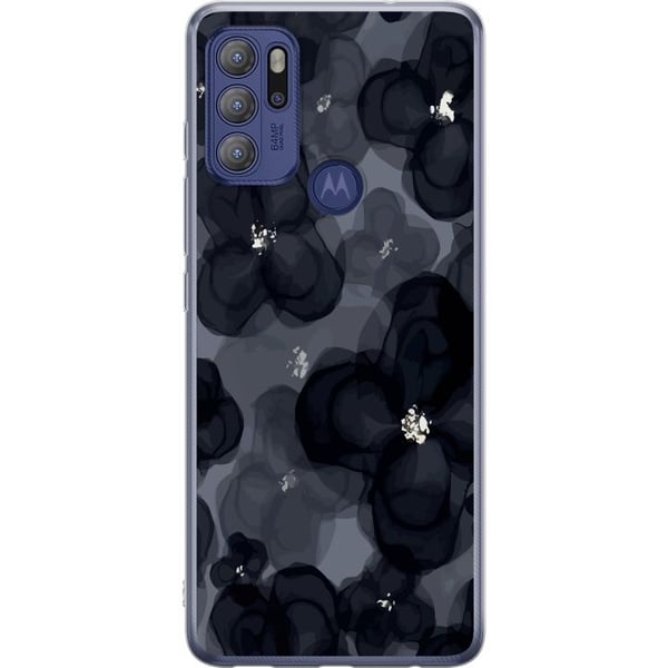 Kompatibel Mobilcover til Motorola Moto G60S Abstrakt mørkt blomstermønster i sortgrå toner med en elegant, dramatisk og moderne følelse
