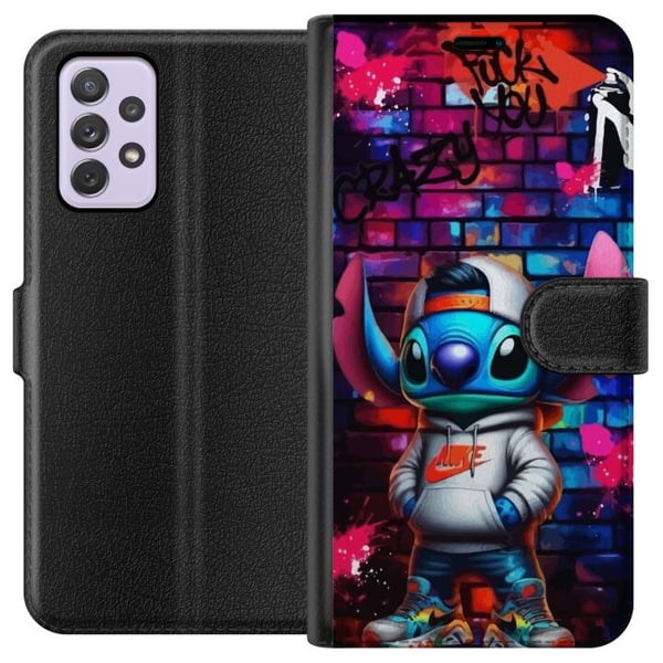 Kompatibelt Plånboksfodral till Samsung Galaxy A52s 5G Street Art Alien i Hoodie Neon Graffiti Style