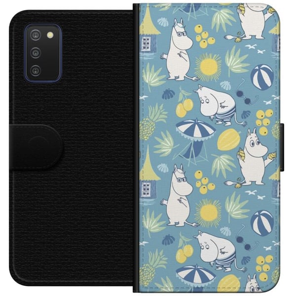 Kompatibelt Lommeboketui til Samsung Galaxy A03s Strandtema med frukter, parasoller, sommerhus og glade figurer i et fargerikt mønster fylt med lekne
