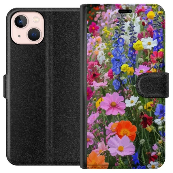 Kompatibelt Plånboksfodral till Apple iPhone 13 mini Blommigt mobilskal med somrig äng och naturmotiv Kompatibelt Plånboksfodral till Apple iPhone 13 mini Blommigt mobilskal med somrig äng och naturmotiv