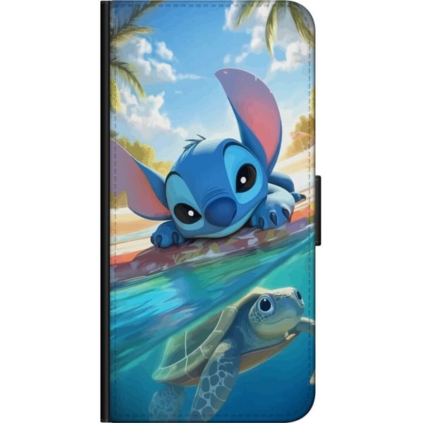 Kompatibel Tegnebogsetui til Motorola Moto G9 Play Stitch med skildpadde - sød blå alien i tropisk strandmiljø fra Disney