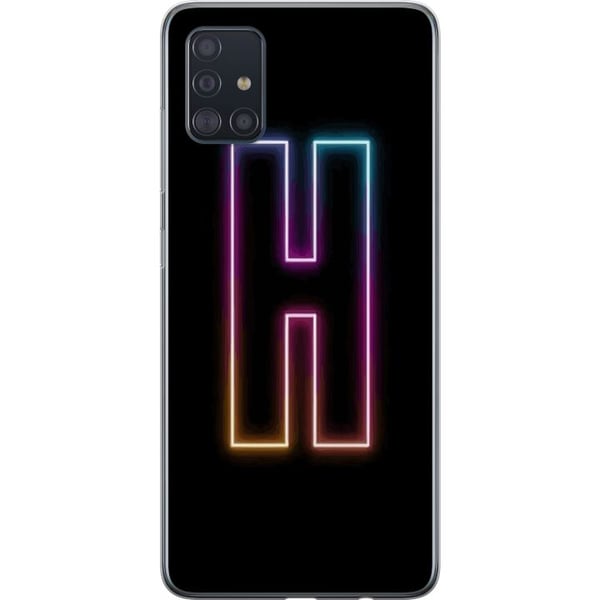 Kompatibelt Mobildeksel til Samsung Galaxy A51 Minimalistisk neonbokstav H i fargeskiftende lys mot svart bakgrunn Kompatibelt Mobildeksel til Samsung Galaxy A51 Minimalistisk neonbokstav H i fargeskiftende lys mot svart bakgrunn