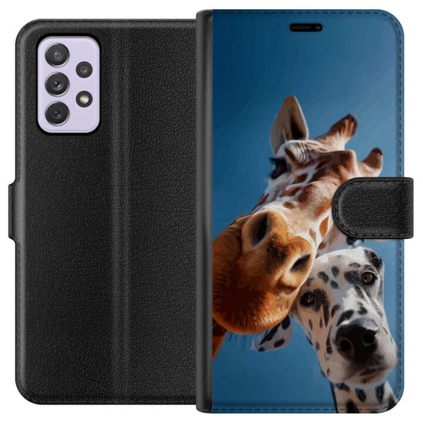 Kompatibelt Lommeboketui til Samsung Galaxy A52s 5G Giraff dalmatiner duo-motiv med morsomt nærbilde av giraff og dalmatiner i solfylt perspektiv