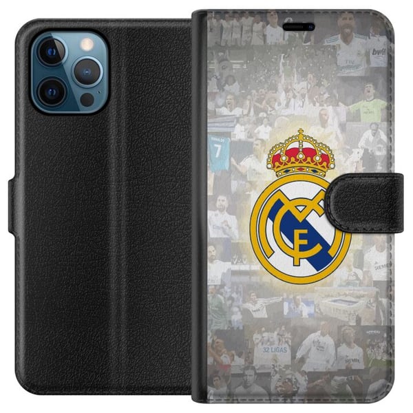 Kompatibelt Lommeboketui til Apple iPhone 12 Pro Real Madrid Emblem Fotboll Klubbmärke Vit Guld Design