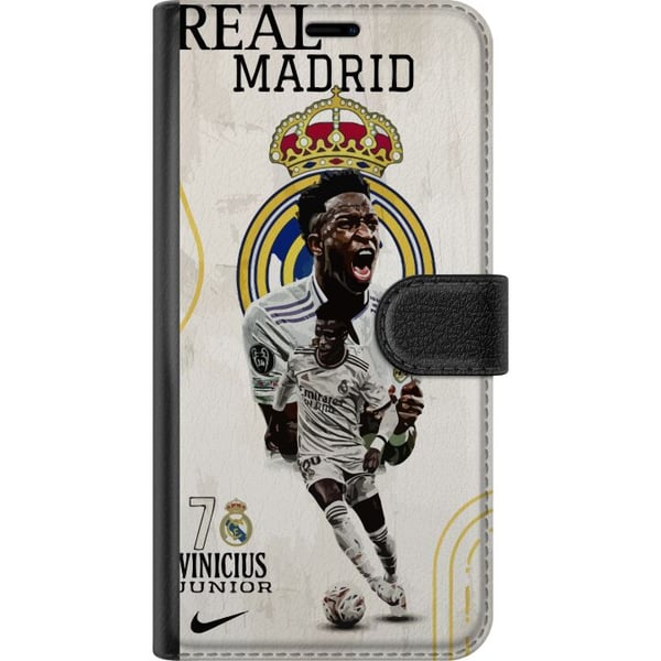 Kompatibelt Lommeboketui til Samsung Galaxy A20e Real Madrid Vinícius Júnior med spiss i trøye nummer 7 klubbmerke hvit kampdrakt energisk positur og