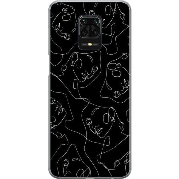 Kompatibel Mobilcover til Xiaomi Redmi Note 9S Abstrakte ansigter stregkunst i hvidt på mørk baggrund moderne minimalistisk stil til kunstelskere