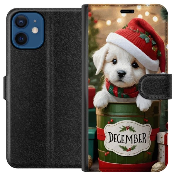 Yhteensopiva Lompakkokotelo Apple iPhone 12 mini Joulukuu pentu joulu söpö koira tonttulakki kodikas joulu pentu juhlava lumi valot suloinen loma jul