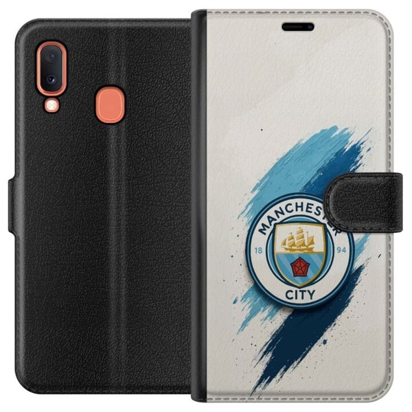 Kompatibelt Plånboksfodral till Samsung Galaxy A20e Manchester City fotboll Jack Grealish blå penseldrag illustration