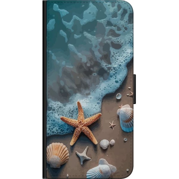 Kompatibelt Plånboksfodral till Samsung Galaxy A20s Sjöstjärna och snäckor stranddesign med lugna vågor hav och sand inspirerad av semesterkänsla nat