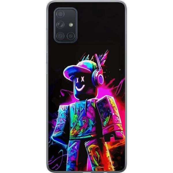 Kompatibel Mobilcover til Samsung Galaxy A71 Roblox Neon Player Farverig Roblox-figur i neonfarver mod sort baggrund i moderne gamingstil