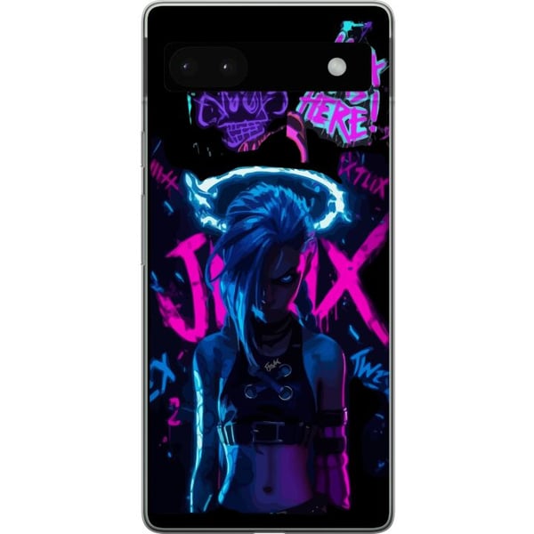 Yhteensopiva Puhelinkuori Google Pixel 6a Arcane Jinx juliste League of Legends LoL graffiti neon anime Netflix pelihahmo fanitaidedesign