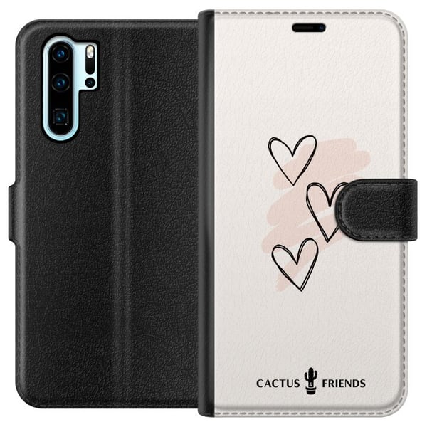 Yhteensopiva Lompakkokotelo Huawei P30 Pro Kaktus ja ystävät - Pehmeä romanttinen luonnos