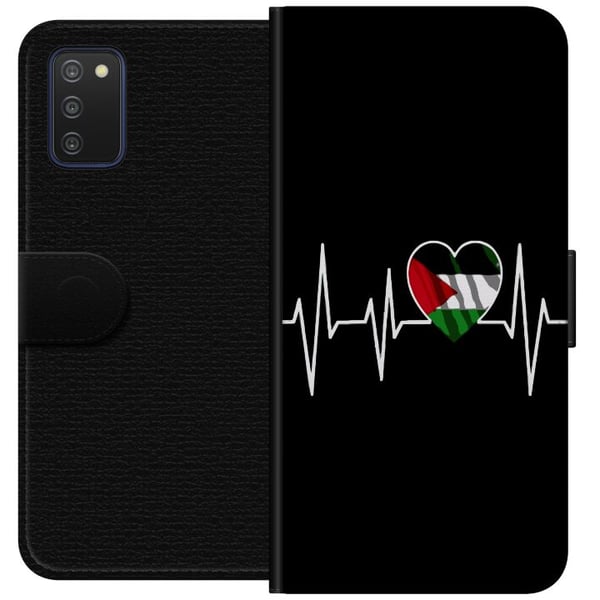 Kompatibelt Lommeboketui til Samsung Galaxy A03s Palestina-hjerte med EKG-linje flaggfarger svart rød hvit grønn sterk symbol for kjærlighet og frihe