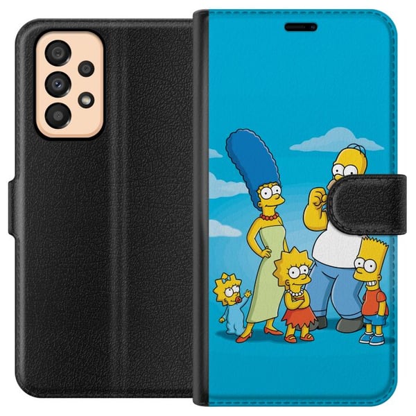 Kompatibelt Plånboksfodral till Samsung Galaxy A33 5G The Simpsons familjeporträtt med Homer Marge Bart Lisa och Maggie ikoniskt tecknat motiv