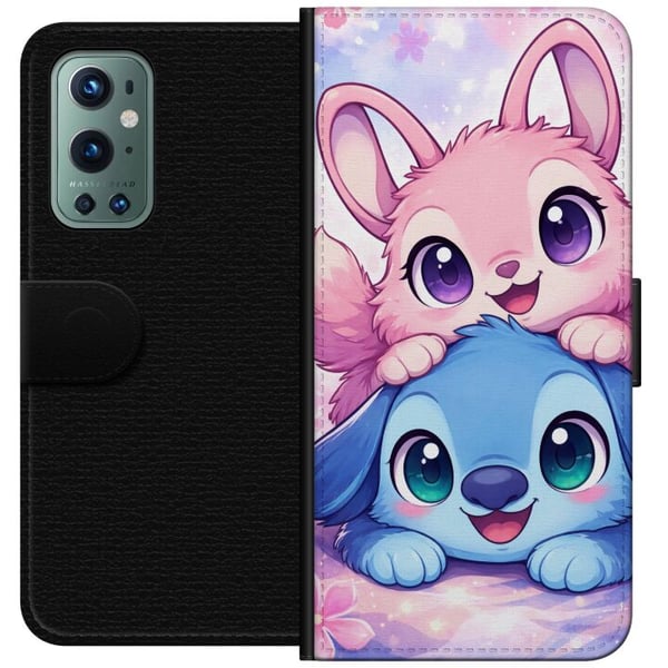 Kompatibel Tegnebogsetui til OnePlus 9 Pro Sød kawaii-illustration med lyserøde og blå fantasidyr, store øjne og bløde farver, perfekt dekoration til